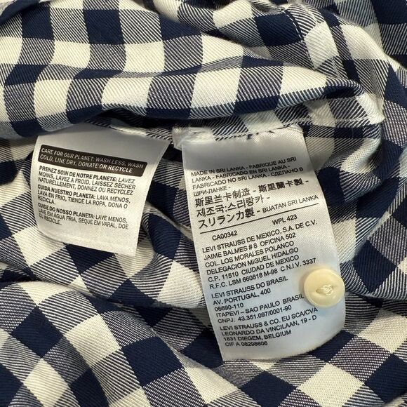 Levi's Boyfriend Fit Button Front Womens  Long Sleeve Navy Checkered Shirt - Picture 8 of 14